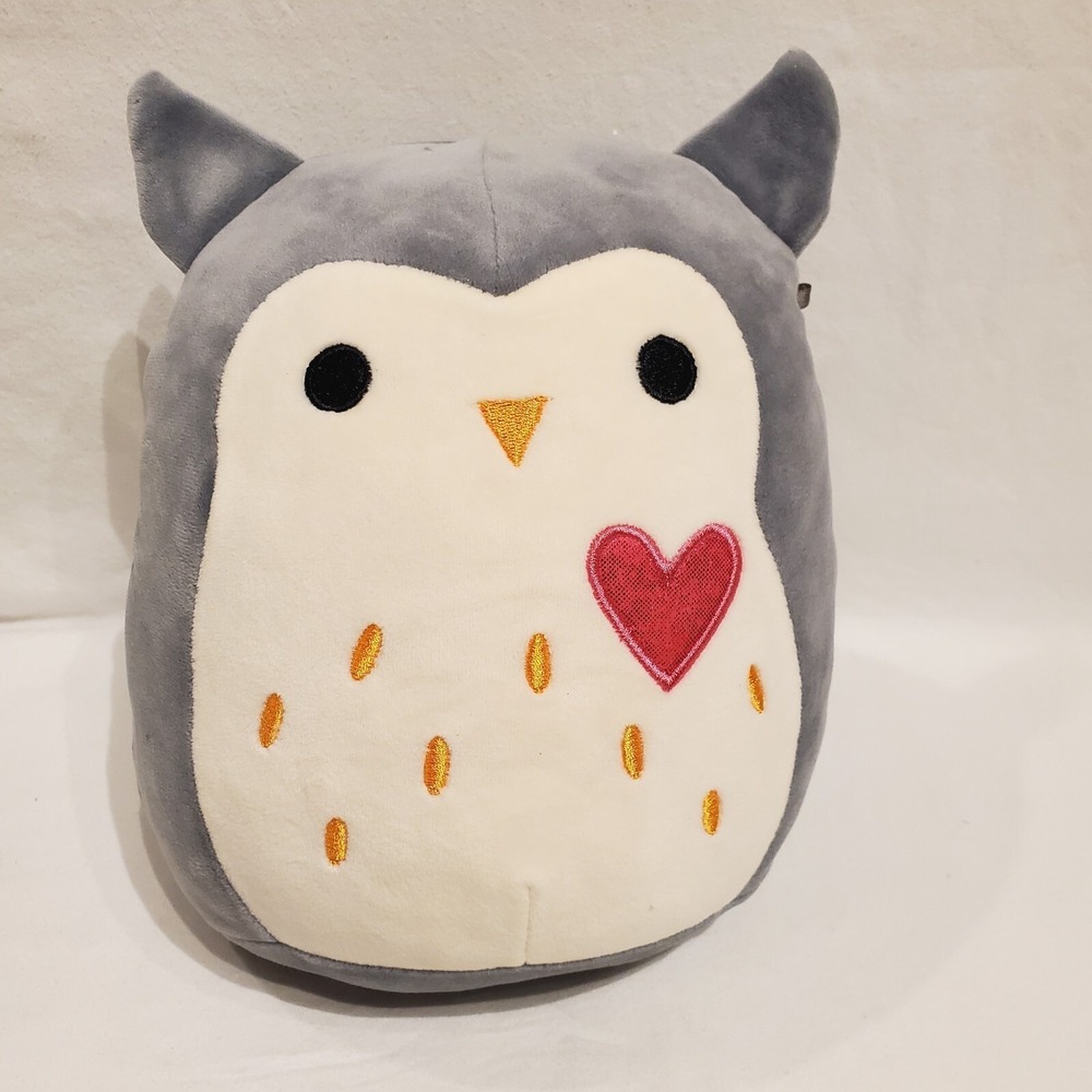 Squishmallows Kellytoy Gray Owl Pink Heart Valentine Easter Plush Squishmallow